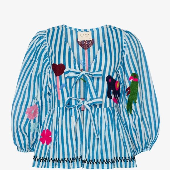 NWT Sissel Edelbo Vilja Top Blue Stripes Top Blouse - Picture 3 of 9